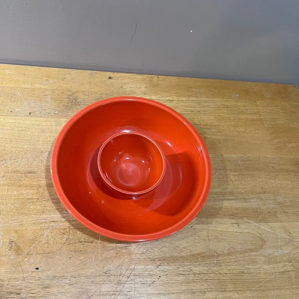 Fiesta Poppy Orange Chip and Dip Bowl Set HLC USA Mid Century Modern Serving 2pc